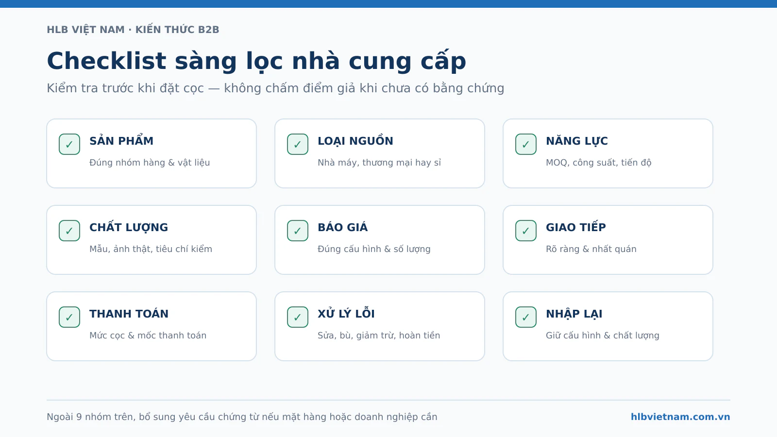 Checklist sàng lọc nhà cung cấp Trung Quốc trước khi đặt cọc